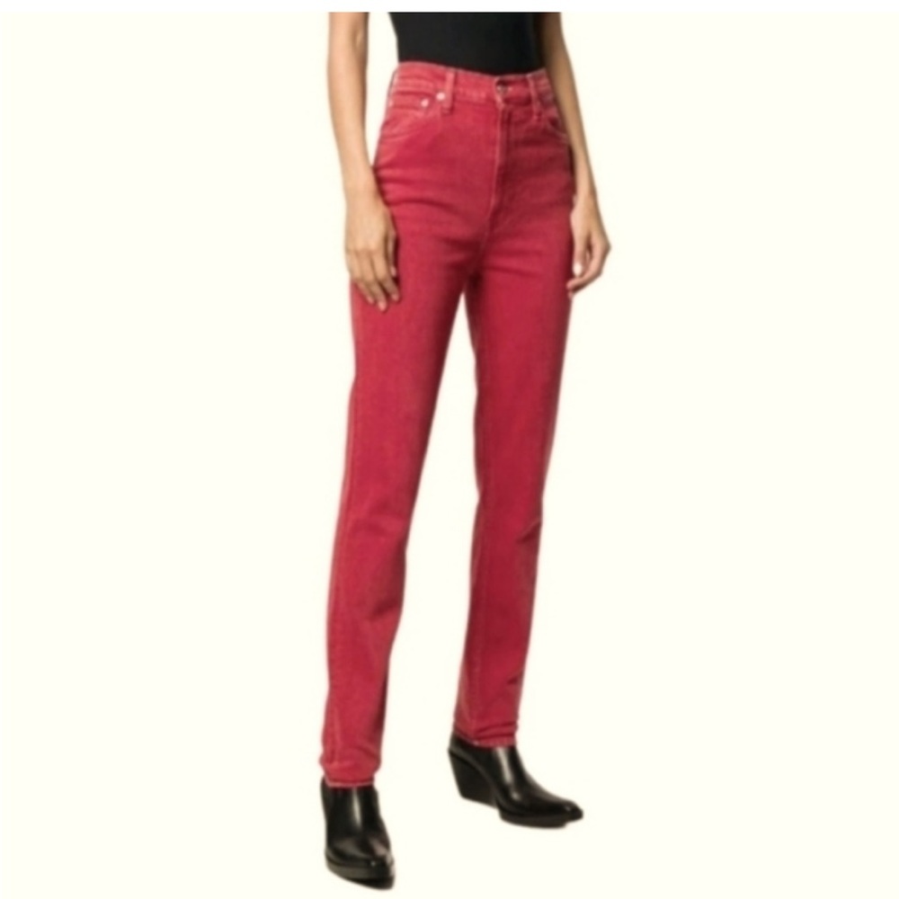 Helmut Lang Red Denim High Waist Pants Jeans Gender Neutral Unisex Women’s Sz 26